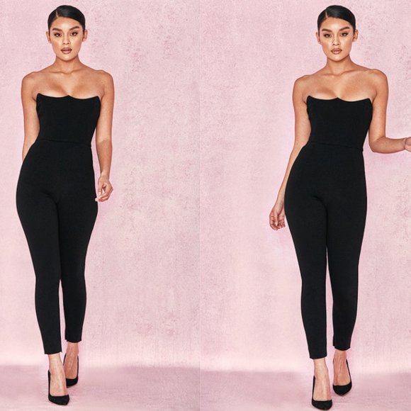 RARE HOUSE OF CB 'Milli' Black Crepe Corseted Jumpsuit NWOT - Picture 2 of 5
